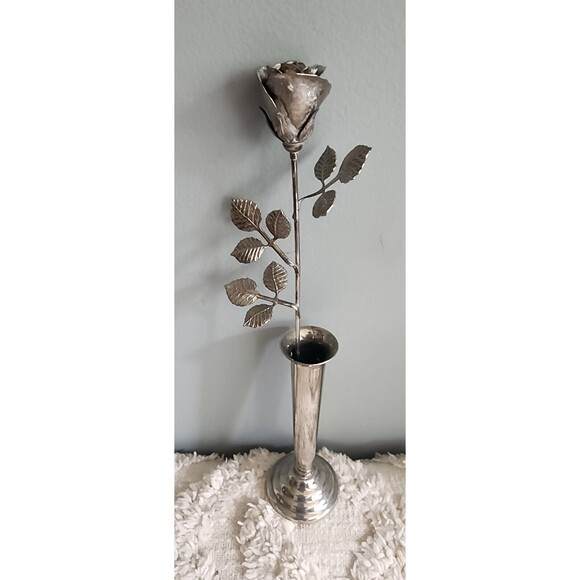 VINTAGE Sleek Mid Century Modern MCM Ted Arnold Metal Rose Flower Vase 1… - Picture 1 of 5